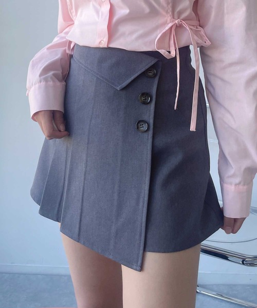 AS KNOW AS plus（アズノゥアズプラス）の「☆プリーツラップボタン ミディアムスカート（スカート・レディース・チャコールグレー/ブラック/ベージュ・FREE）」の12枚目の写真