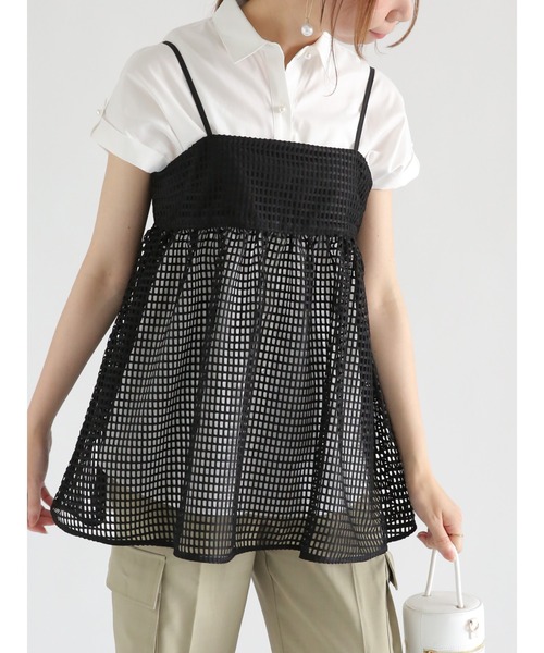 Te chichi（テチチ）の「メッシュ/シャンブレーキャミブラウス（シャツ
