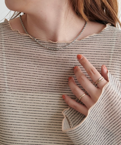 DISCOAT（ディスコート）の「【WEB限定】シアーボーダーロングスリーブ（Tシャツ/カットソー・レディース・オフホワイト/チャコールグレー/ベージュ/ブルー・FREE）」の16枚目の写真