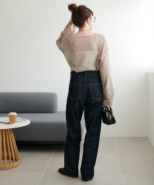 DISCOAT（ディスコート）の「【WEB限定】シアーボーダーロングスリーブ（Tシャツ/カットソー・レディース・オフホワイト/チャコールグレー/ベージュ/ブルー・FREE）」の19枚目の写真