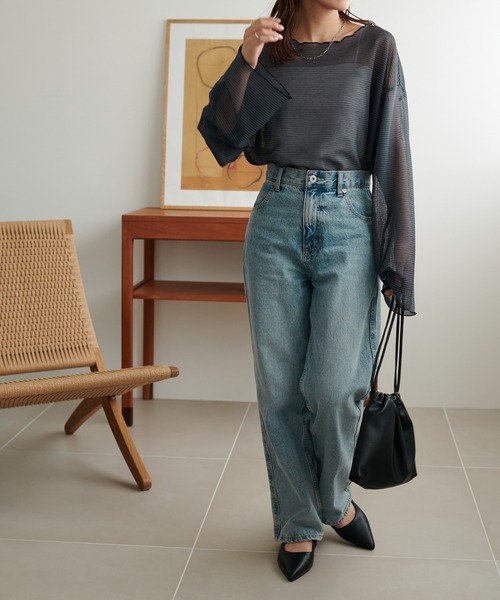 DISCOAT（ディスコート）の「【WEB限定】シアーボーダーロングスリーブ（Tシャツ/カットソー・レディース・オフホワイト/チャコールグレー/ベージュ/ブルー・FREE）」の22枚目の写真