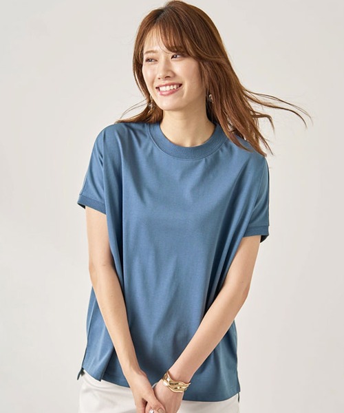 BELLUNA（ベルーナ）の「汗ジミ対策！ハイネックプルオーバー（Tシャツ/カットソー・レディース・ブルー/ブラック/レッド/ホワイト×ネイビー/レモンイエロー/チャコール/ベージュ系/グリーン系・LARGE/MEDIUM/X-LARGE）」の6枚目の写真