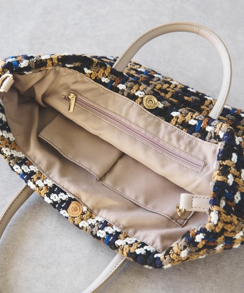 un dix cors(アンディコール)の「ツイードバッグ(ハンドバッグ・レディース・ベージュ/グリーン・FREE)」の7枚目の写真