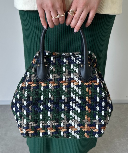 un dix cors(アンディコール)の「ツイードバッグ(ハンドバッグ・レディース・ベージュ/グリーン・FREE)」の13枚目の写真