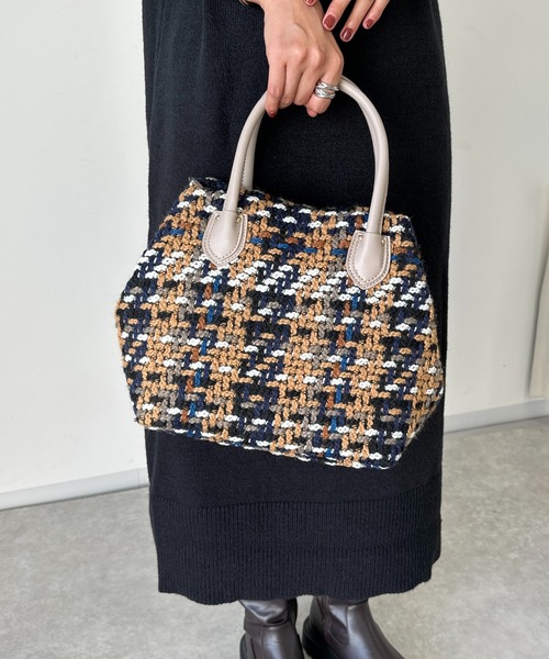 un dix cors(アンディコール)の「ツイードバッグ(ハンドバッグ・レディース・ベージュ/グリーン・FREE)」の9枚目の写真