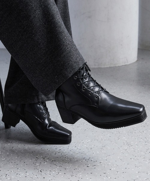 おしゃれなヒールブーツ 楽天市場】ブーツ メンズ 厚底 5cmヒール レースアップ 紐靴