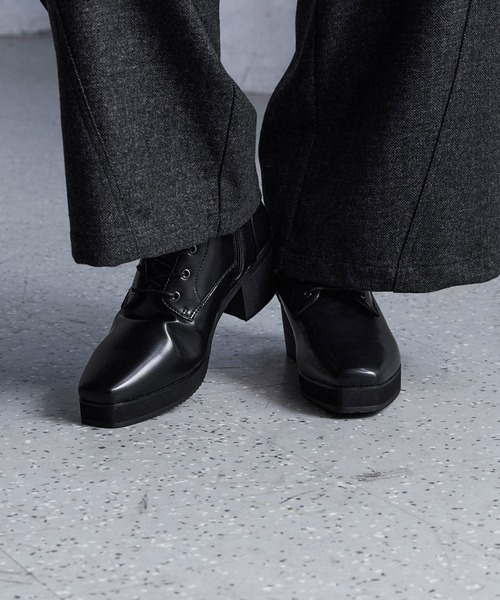 CLEL】High Sole Design Heel Boots/ハイソール デザイン ヒールブーツ