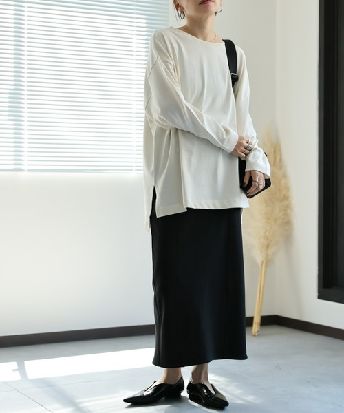 ap retro(アプレトロ)の「【USAコットン】ボートネックTシャツ /ロンT/長袖T(Tシャツ/カットソー・レディース・ブラック/オフホワイト/アイボリー/ブルーグレー・FREE)」の17枚目の写真