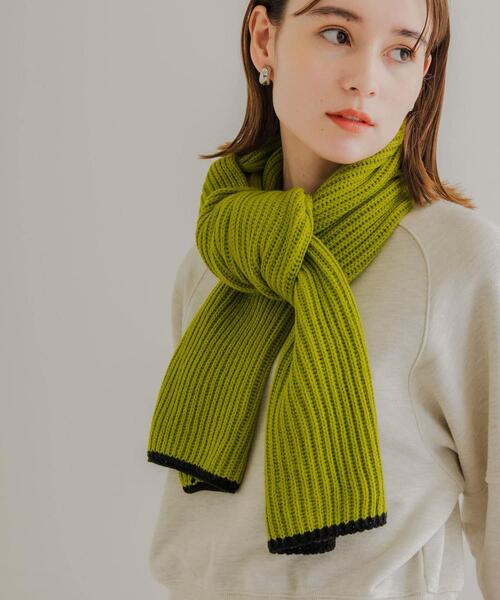 SMELLY（スメリー）の「ニットバイカラーマフラー（マフラー・レディース・ネイビー/グリーン・-）」の3枚目の写真
