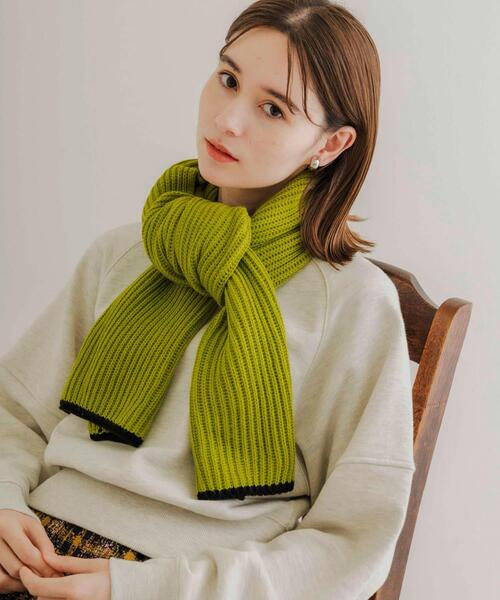 SMELLY（スメリー）の「ニットバイカラーマフラー（マフラー・レディース・ネイビー/グリーン・-）」の5枚目の写真