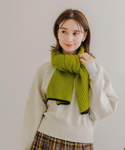 SMELLY（スメリー）の「ニットバイカラーマフラー（マフラー・レディース・ネイビー/グリーン・-）」の8枚目の写真