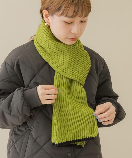 SMELLY（スメリー）の「ニットバイカラーマフラー（マフラー・レディース・ネイビー/グリーン・-）」の10枚目の写真