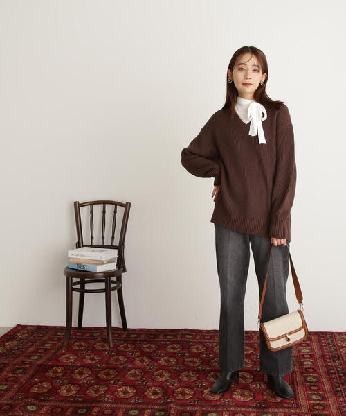 N.(N. Natural Beauty Basic)(エヌエヌナチュラルビューティーベーシック)の「◆ボウタイ付ハイネックカットソー(Tシャツ/カットソー・レディース・ベージュ/オフホワイト/グレー・MEDIUM)」の20枚目の写真