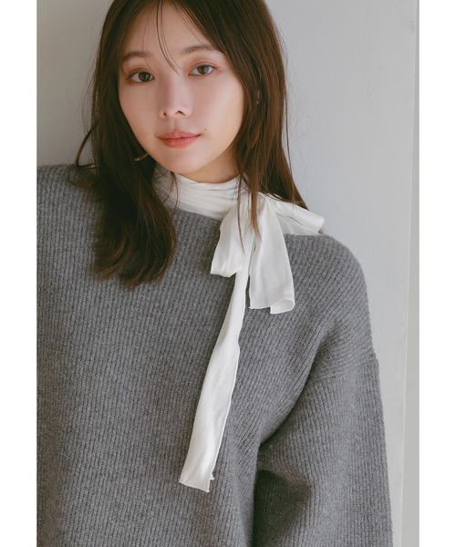 N.(N. Natural Beauty Basic)(エヌエヌナチュラルビューティーベーシック)の「◆ボウタイ付ハイネックカットソー(Tシャツ/カットソー・レディース・ベージュ/オフホワイト/グレー・MEDIUM)」の2枚目の写真