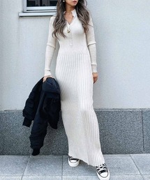 リブニットロングワンピース