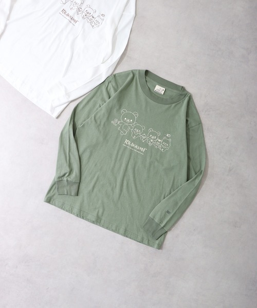FUNALIVE(ファンアライブ)の「Rilakkuma 天竺クルーネック長袖ビッグサイジング長袖Tシャツ(Tシャツ/カットソー・レディース・ブラック/オフホワイト/ライトカーキ/ホワイト系その他/ピンク・S/M/L)」の1枚目の写真