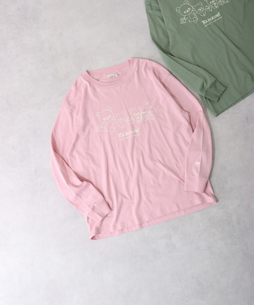 FUNALIVE(ファンアライブ)の「Rilakkuma 天竺クルーネック長袖ビッグサイジング長袖Tシャツ(Tシャツ/カットソー・レディース・ブラック/オフホワイト/ライトカーキ/ホワイト系その他/ピンク・S/M/L)」の2枚目の写真