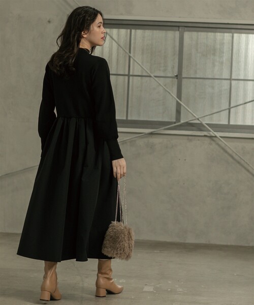 Max&Co ドッキングワンピース ニット レザー ハイネック 38 ブラック OPAQUE.CLIP（オペークドットクリップ）の「◇ハイネックニット