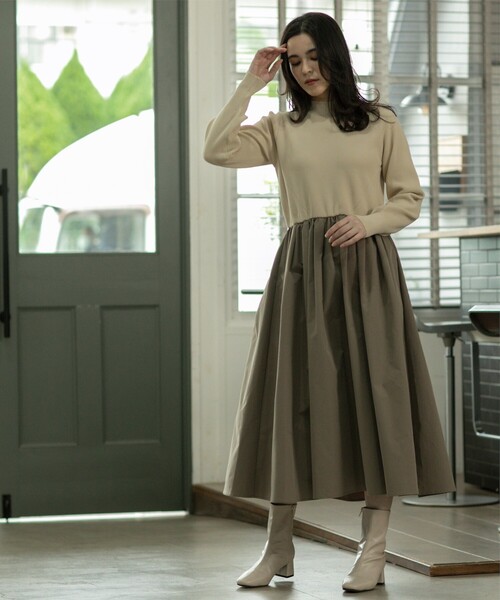 OPAQUE.CLIP（オペークドットクリップ）の「◆ハイネックニット×ギャザースカートドッキングワンピース【洗濯機洗い可】（ワンピース・レディース・ピンク系/ブラック系4/ベージュ系その他7/チャコール・42/40/38）」の15枚目の写真