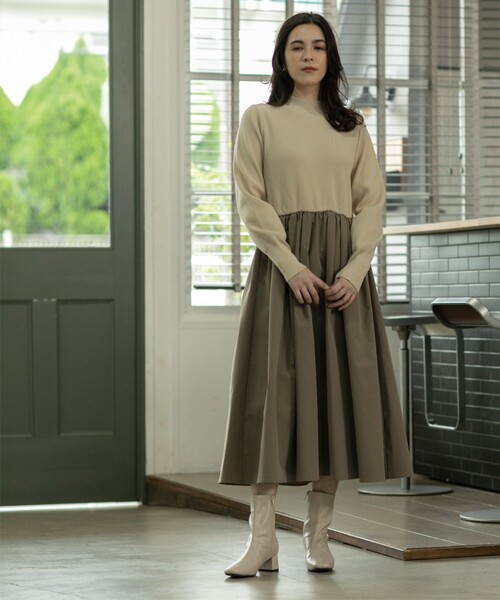 OPAQUE.CLIP（オペークドットクリップ）の「◆ハイネックニット×ギャザースカートドッキングワンピース【洗濯機洗い可】（ワンピース・レディース・ピンク系/ブラック系4/ベージュ系その他7/チャコール・42/40/38）」の17枚目の写真