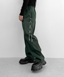 【LVEU.】サイドレースアップジャージパンツ / ボトムス パンツ ジャージ レースアップ ストレッチ 編み上げ ブラック グリーン ZOZOTOWN限定