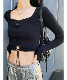 EMODA（エモダ）の「フロントレースフィットニット（ニット/セーター）」