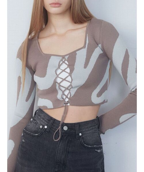 EMODA（エモダ）の「フロントレースフィットニット（ニット/セーター・レディース・ブラック/その他/ネイビー/ブラウン・FREE）」の13枚目の写真