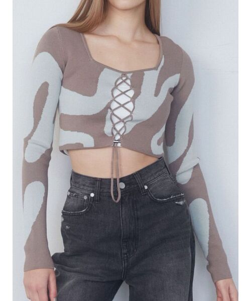 EMODA（エモダ）の「フロントレースフィットニット（ニット/セーター・レディース・ブラック/その他/ネイビー/ブラウン・FREE）」の14枚目の写真