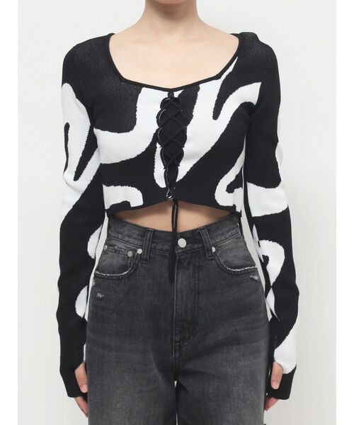 EMODA（エモダ）の「フロントレースフィットニット（ニット/セーター・レディース・ブラック/その他/ネイビー/ブラウン・FREE）」の12枚目の写真