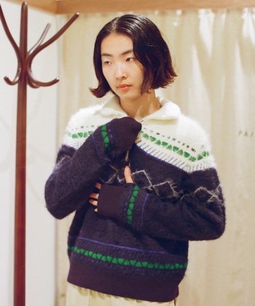 PAMM（パム）の「食卓のノルディックハーフジップニット（ニット/セーター・レディース・ネイビー/グレー/ベージュ・3/2）」の6枚目の写真