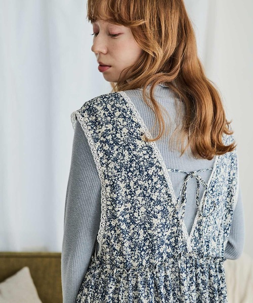 クレープガーゼ バックリボンフラワーワンピース クレープガーゼバックリボンフラワーワンピ―ス | UCHINO/ウチノ