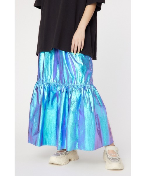 RODEO CROWNS WIDE BOWL（ロデオクラウンズワイドボウル）の「メタリックギャザースカート（スカート・レディース・ネイビー/シルバー/サックスブルー・FREE）」の2枚目の写真