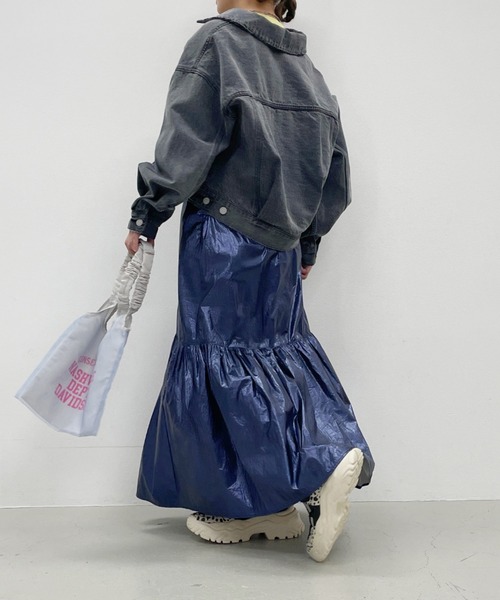 RODEO CROWNS WIDE BOWL（ロデオクラウンズワイドボウル）の「メタリックギャザースカート（スカート・レディース・ネイビー/シルバー/サックスブルー・FREE）」の13枚目の写真