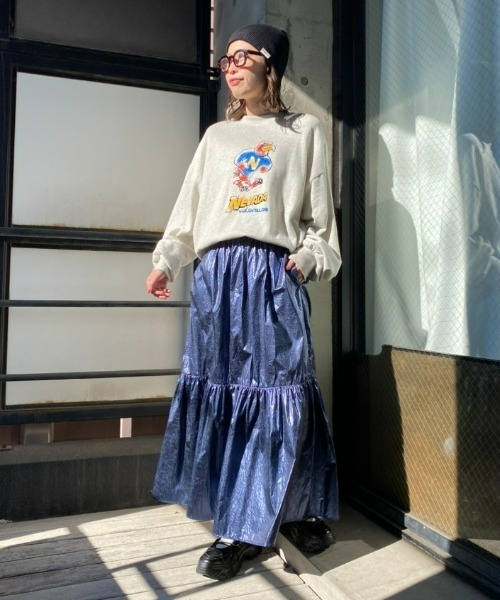 RODEO CROWNS WIDE BOWL（ロデオクラウンズワイドボウル）の「メタリックギャザースカート（スカート・レディース・ネイビー/シルバー/サックスブルー・FREE）」の18枚目の写真