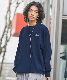 ロゴ刺繍裾ドローコード長袖  Tシャツ 無地/ボーダー