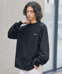 ロゴ刺繍裾ドローコード長袖  Tシャツ 無地/ボーダー