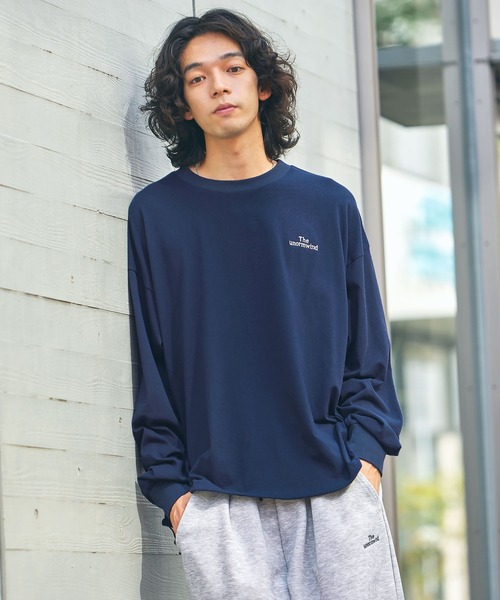 セール】ロゴ刺繍裾ドローコード長袖 Tシャツ 無地/ボーダー（Tシャツ