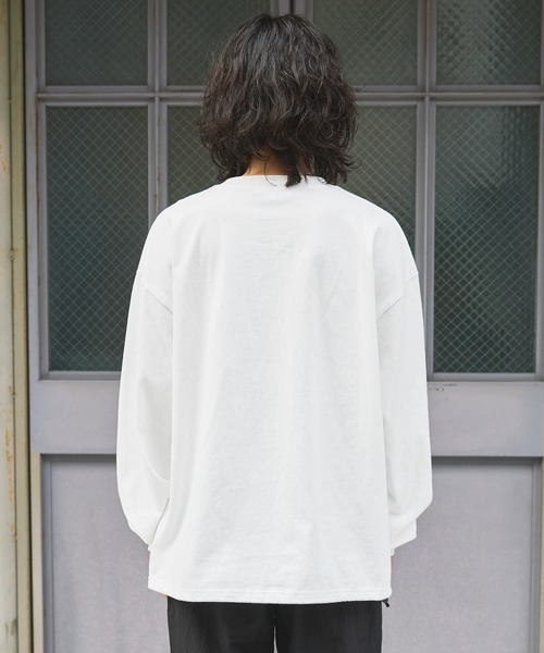 The unormwind（ザアンノームワインド）の「ロゴ刺繍裾ドローコード長袖  Tシャツ 無地/ボーダー（Tシャツ/カットソー・メンズ・ネイビー/ブラック系/ホワイト系/ブラック/ホワイト/ベージュ系・M/L/XL/S）」の9枚目の写真