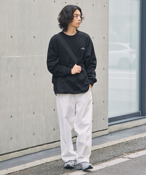 The unormwind（ザアンノームワインド）の「ロゴ刺繍裾ドローコード長袖  Tシャツ 無地/ボーダー（Tシャツ/カットソー・メンズ・ネイビー/ブラック系/ホワイト系/ブラック/ホワイト/ベージュ系・M/L/XL/S）」の16枚目の写真