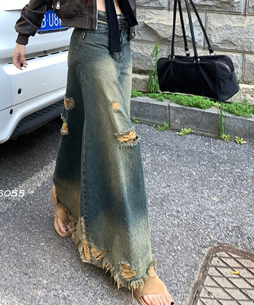 meJane（ミージェーン）の「クラッシュダメージデニム Aラインロング