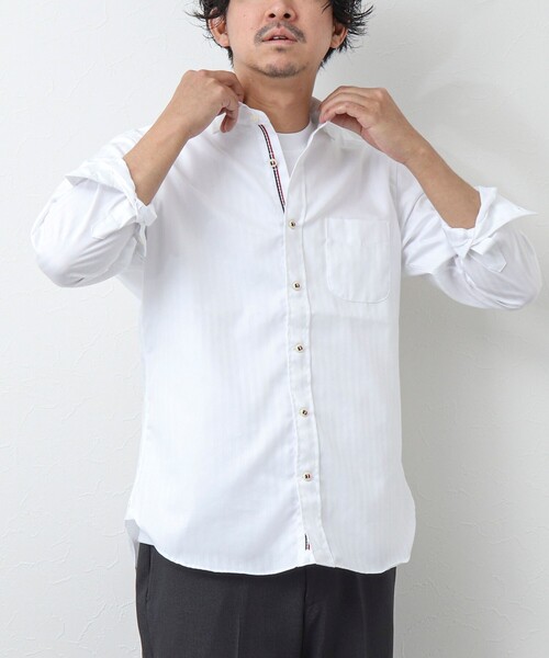 NOLLEY’S（ノーリーズ）の「《ビジカジ対応》パラシュートボタン カッタウェイシャツ（シャツ/ブラウス・メンズ・ネイビー/ホワイト/ブルー系その他/ブルー・S/M/L/XL/XXL）」の6枚目の写真