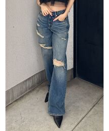 GYDA | ハイウエスト COPPERステッチ ストレートダメージデニムパンツ(デニムパンツ)