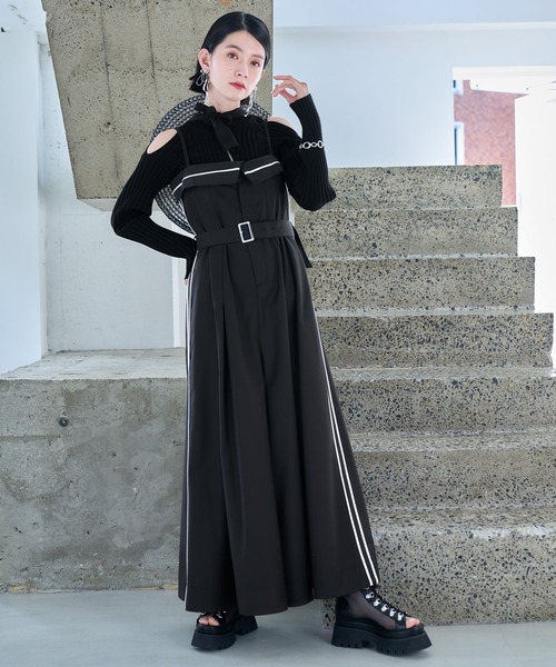 HARE（ハレ）の「デザインワイドサロペット(HARE)（サロペット/オーバーオール・レディース・グレー/ブラック・FREE）」の3枚目の写真