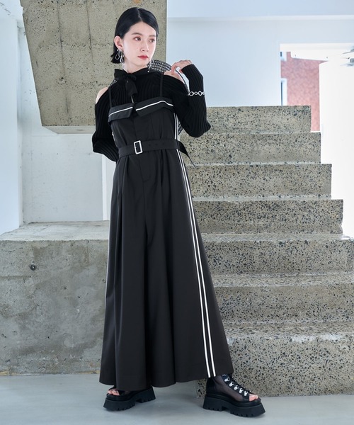 HARE（ハレ）の「デザインワイドサロペット(HARE)（サロペット/オーバーオール・レディース・グレー/ブラック・FREE）」の4枚目の写真