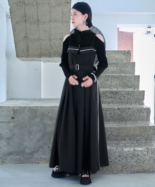 HARE（ハレ）の「デザインワイドサロペット(HARE)（サロペット/オーバーオール・レディース・グレー/ブラック・FREE）」の6枚目の写真