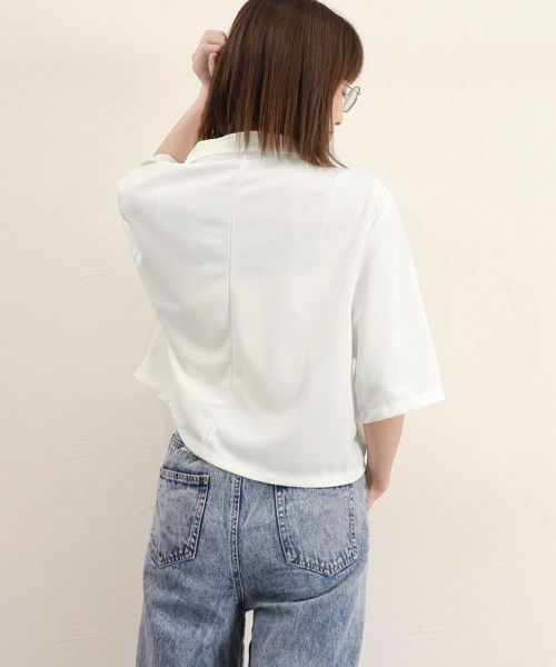 Miniministore(ミニミニストア)の「ショート丈テーラードジャケット軽アウター(カーディガン/ボレロ・レディース・ブラック/ホワイト・FREE/M/L)」の14枚目の写真