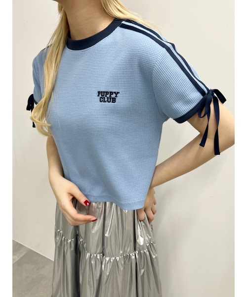 WC(ダブル シー)の「リボン2ラインワッフルTシャツ(Tシャツ/カットソー・レディース・ブルー/ブラック/アイボリー・FREE)」の2枚目の写真