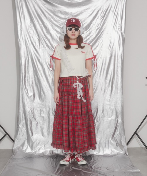 WC(ダブル シー)の「リボン2ラインワッフルTシャツ(Tシャツ/カットソー・レディース・ブルー/ブラック/アイボリー・FREE)」の4枚目の写真