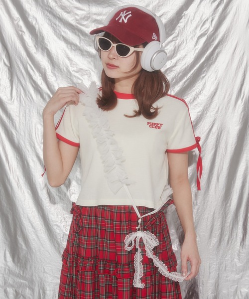 WC(ダブル シー)の「リボン2ラインワッフルTシャツ(Tシャツ/カットソー・レディース・ブルー/ブラック/アイボリー・FREE)」の7枚目の写真