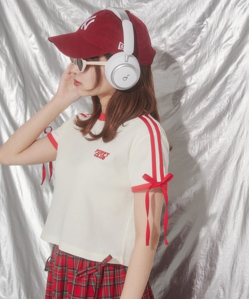 WC(ダブル シー)の「リボン2ラインワッフルTシャツ(Tシャツ/カットソー・レディース・ブルー/ブラック/アイボリー・FREE)」の8枚目の写真